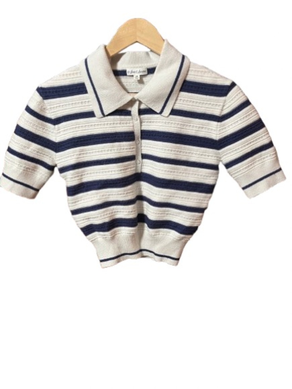 For Love & Lemons Striped Knit Polo Cropped Sweater Top - Navy & White Size XS